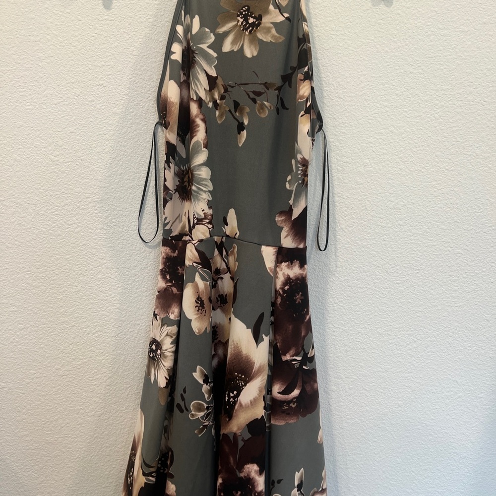 Large Windsor Cocktail Dress Floral Backless With Lace Grey W Brown Flowers